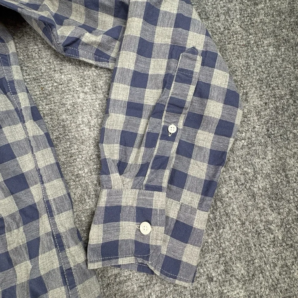 J. Crew Shirt Mens M Blue Gray Gingham Button Classic Preppy Minimalist Academia